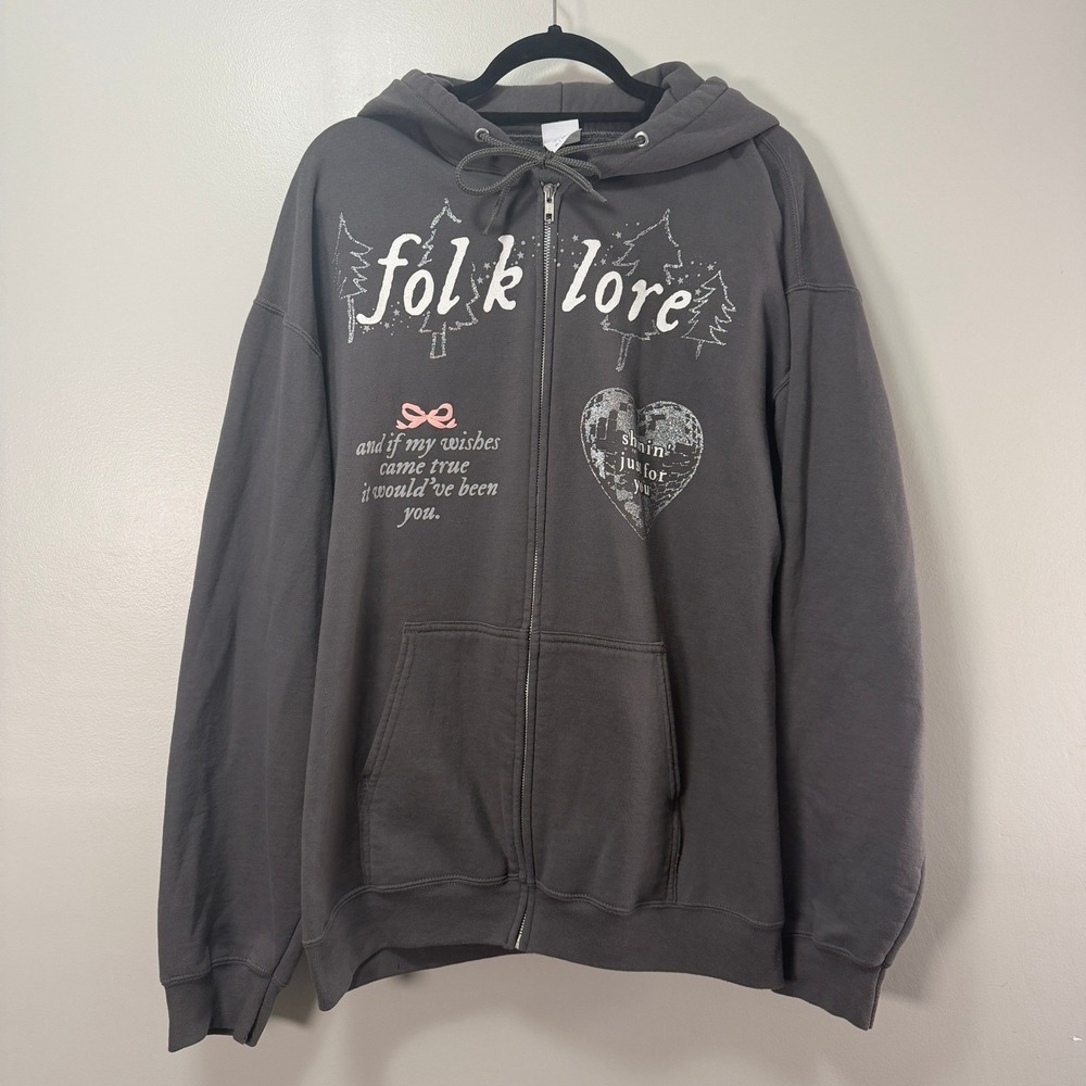 Folklore inspired Zip Up Hoodie Gray Fleece XL Graphic Sweatshirt for Swifties